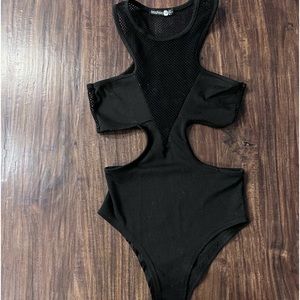 Fishnet and cotton body suit